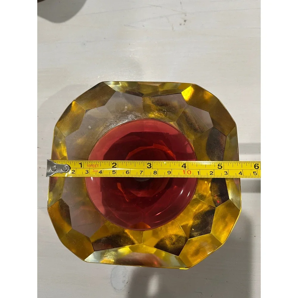 Vintage Murano‎ Sommerso Glass Ashtray Bowl Red Amber Geode Faceted